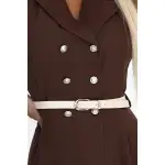 596-4 Elegancka szmizjerka midi ze złotymi guzikami i paskiem - CZEKOLADOWA-6