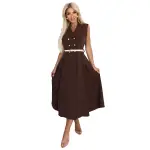 596-4 Elegancka szmizjerka midi ze złotymi guzikami i paskiem - CZEKOLADOWA-8