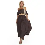 614-1 Sukienka maxi w stylu boho z odkrytymi ramionami i paskiem - CZEKOLADOWA-8