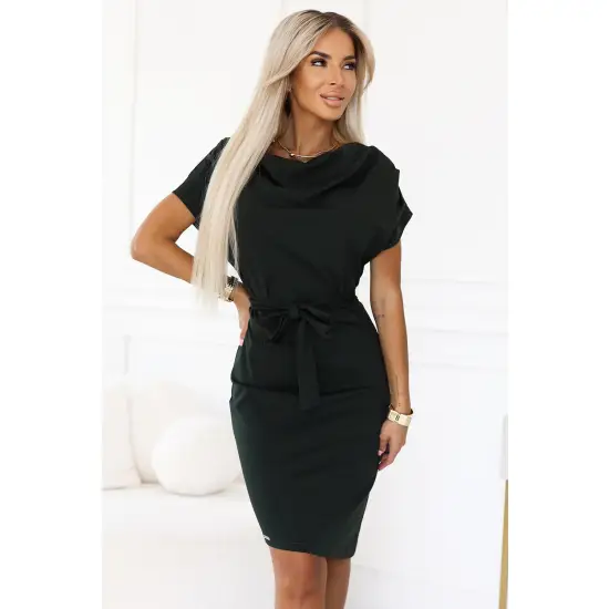 240-7 ROXI sukienka z asymetryczną spódnicą i paskiem - KHAKI-1