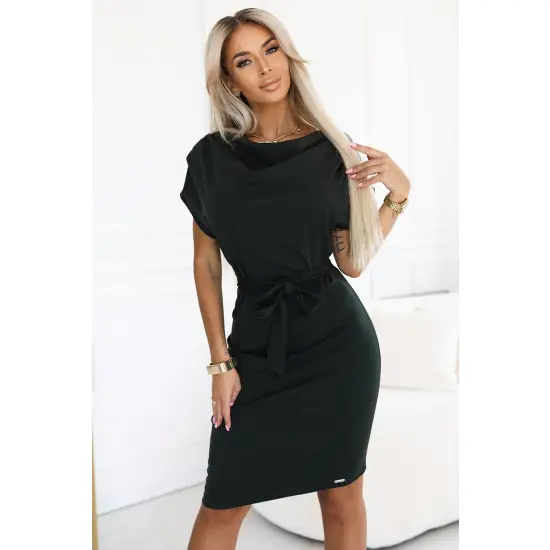 240-7 ROXI sukienka z asymetryczną spódnicą i paskiem - KHAKI-2