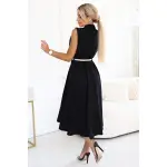 596-3 Elegancka szmizjerka midi ze złotymi guzikami i paskiem - CZARNA-3
