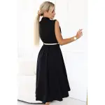 596-3 Elegancka szmizjerka midi ze złotymi guzikami i paskiem - CZARNA-5
