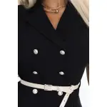 596-3 Elegancka szmizjerka midi ze złotymi guzikami i paskiem - CZARNA-6