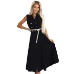 596-3 Elegancka szmizjerka midi ze złotymi guzikami i paskiem - CZARNA-8