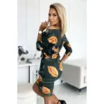 13-165 Sukienka sportowa z kieszonkami - zielona + pomarańczowe usta-3