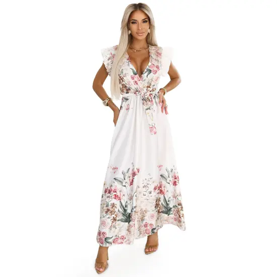 609-1 Satynowa sukienka maxi z dekoltem i kwiatowym ombre – elegancja w stylu boho-7