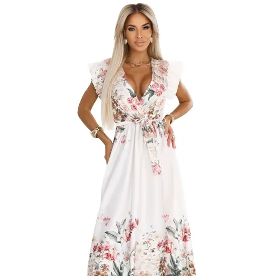 609-1 Satynowa sukienka maxi z dekoltem i kwiatowym ombre – elegancja w stylu boho-8