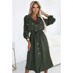 531-5 Szmizjerka midi ze złotymi guzikami i wiązaniem - KHAKI-1