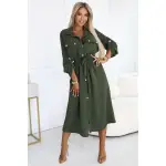 531-5 Szmizjerka midi ze złotymi guzikami i wiązaniem - KHAKI-2