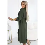 531-5 Szmizjerka midi ze złotymi guzikami i wiązaniem - KHAKI-3