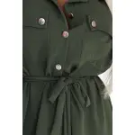 531-5 Szmizjerka midi ze złotymi guzikami i wiązaniem - KHAKI-5