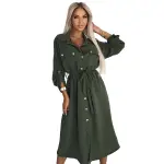 531-5 Szmizjerka midi ze złotymi guzikami i wiązaniem - KHAKI-6