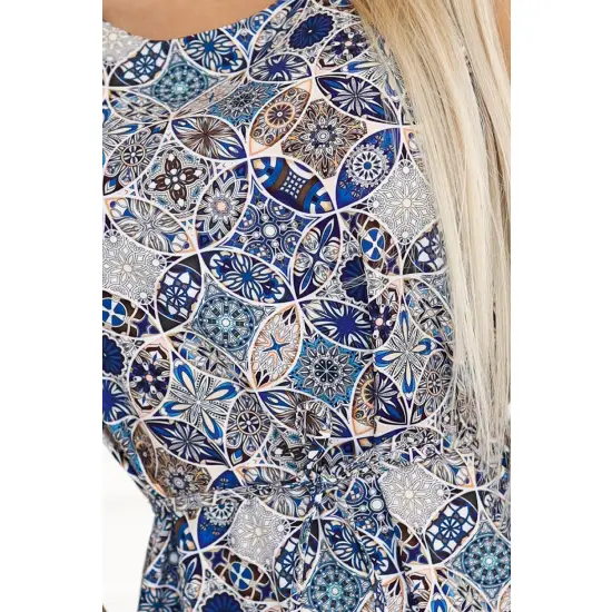 296-13 VICTORIA Trapezowa sukienka boho z printem w stylu śródziemnomorskim-6