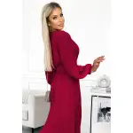 414-9 KLARA plisowana sukienka z paskiem i dekoltem - BORDOWA-5