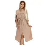 531-3 Szmizjerka midi ze złotymi guzikami i wiązaniem - MOCHA MOUSSE-8