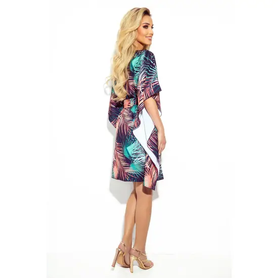 287-20 SOFIA Sukienka motyl z wiązaniem w pasie - palmowe LIŚCIE-4