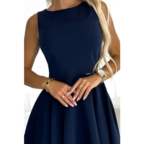 397-2 Elegancka sukienka z dłuższym tyłem - GRANATOWA-5