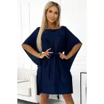 287-25 SOFIA Sukienka motyl z wiązaniem w pasie - GRANATOWA z brokatem-4