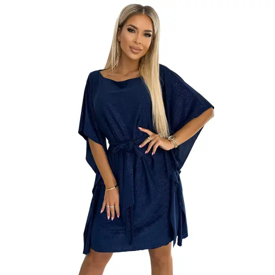 287-25 SOFIA Sukienka motyl z wiązaniem w pasie - GRANATOWA z brokatem-6