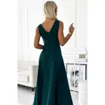 246-5 CINDY długa elegancka suknia z dekoltem - ZIELONA-5