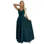 246-5 CINDY długa elegancka suknia z dekoltem - ZIELONA-7