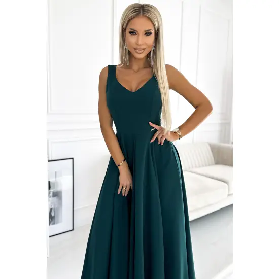 246-5 CINDY długa elegancka suknia z dekoltem - ZIELONA-2