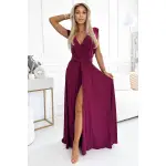 509-3 Elegancka długa suknia wiązana na wiele sposobów - BORDOWA z brokatem-1
