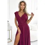 509-3 Elegancka długa suknia wiązana na wiele sposobów - BORDOWA z brokatem-2
