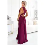 509-3 Elegancka długa suknia wiązana na wiele sposobów - BORDOWA z brokatem-3
