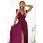 509-3 Elegancka długa suknia wiązana na wiele sposobów - BORDOWA z brokatem-4