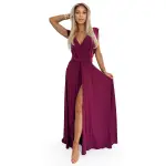 509-3 Elegancka długa suknia wiązana na wiele sposobów - BORDOWA z brokatem-7