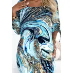 281-7 SOPHIE Wygodna sukienka z kieszeniami Oversize - NIEBIESKO-ZŁOTE FALE-5