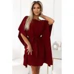 287-34 SOFIA Kobieca sukienka motyl z wiązaniem w pasie - BORDOWA-1