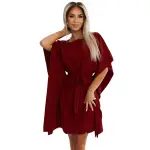 287-34 SOFIA Kobieca sukienka motyl z wiązaniem w pasie - BORDOWA-7