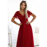 562-2 NASTIA Długa sukienka z dekoltem i krótkim rękawkiem - BORDOWA-2