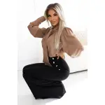 578-1 Wyjątkowa biznesowa bluzka z długim rękawkiem, wiązaniem i guzikami - kolor karmelowy - mocha mousse-2