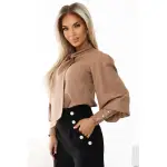 578-1 Wyjątkowa biznesowa bluzka z długim rękawkiem, wiązaniem i guzikami - kolor karmelowy - mocha mousse-8