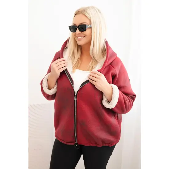 Kurtka damska Plus Size z kapturem i barankiem bordowa-1