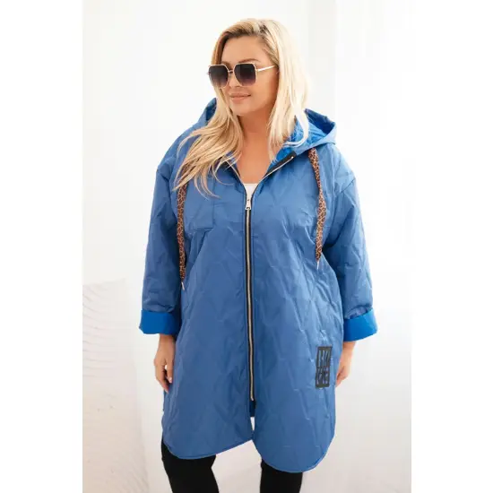 Kurtka damska Plus Size pikowana z kapturem i napisem HOPE jasno jeansowa-1