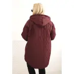 Kurtka damska Plus Size pikowana z kapturem i napisem HOPE śliwkowa-3