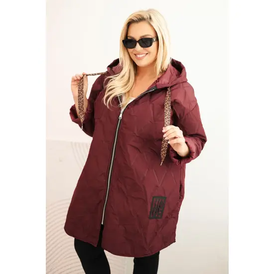 Kurtka damska Plus Size pikowana z kapturem i napisem HOPE śliwkowa-1