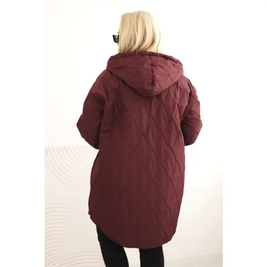 Kurtka damska Plus Size pikowana z kapturem i napisem HOPE śliwkowa-3