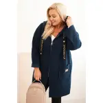 Płaszcz damski Plus Size ze sztucznego baranka z kapturem i kieszeniami granatowy-1