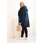 Płaszcz damski Plus Size ze sztucznego baranka z kapturem i kieszeniami granatowy-3