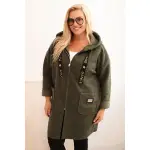 Płaszcz damski Plus Size ze sztucznego baranka z kapturem i kieszeniami khaki-1