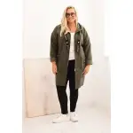 Płaszcz damski Plus Size ze sztucznego baranka z kapturem i kieszeniami khaki-2