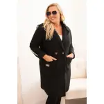 Płaszcz damski Plus Size ze sztucznego baranka z kieszeniami czarny-1