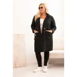 Płaszcz damski Plus Size ze sztucznego baranka z kieszeniami czarny-3