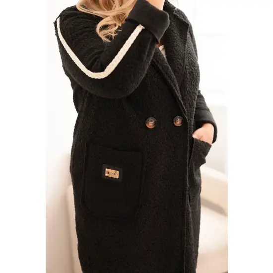 Płaszcz damski Plus Size ze sztucznego baranka z kieszeniami czarny-2